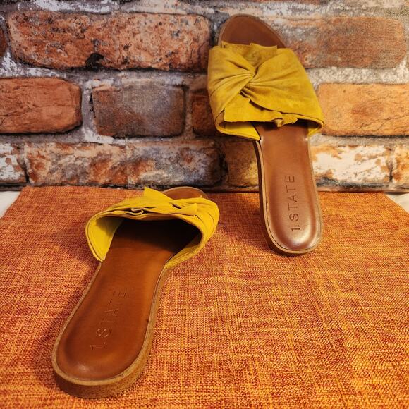 1. State Twist Knot Slides Sz 10.5 Gold Suede Slip On Flat Casual Sandals - Picture 1 of 9